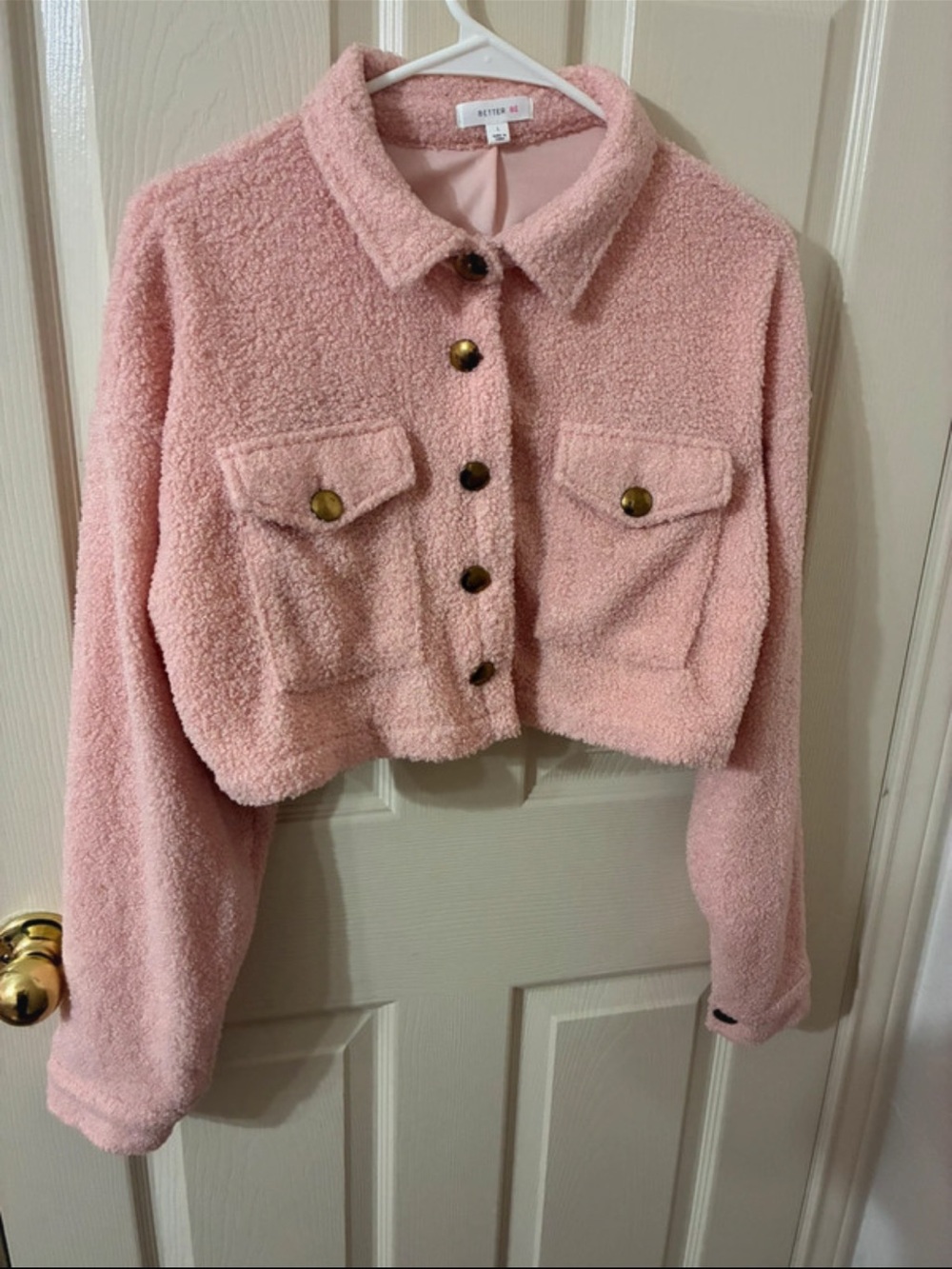Fashion Nova Pink Teddy Sherpa Crop Jacket